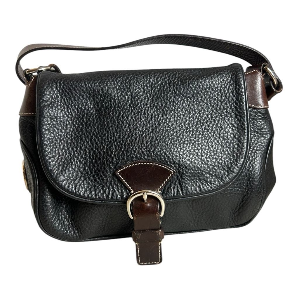 Dooney And Bourke Crossbody Bag Black Leather Flap Saddle Brown Purse Vintage